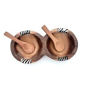 OLIVE WOOD BONE DOUBLE BOWL elm ARI spoons inlay sourced olivewood Kenya west EC